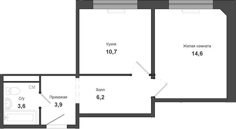 Планировка 1-к.кв 39.00 м² в ЖК «Чистая Слобода»