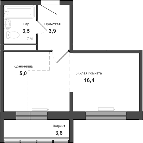 Планировка студии 28.80 м² в ЖК «Чистая Слобода»