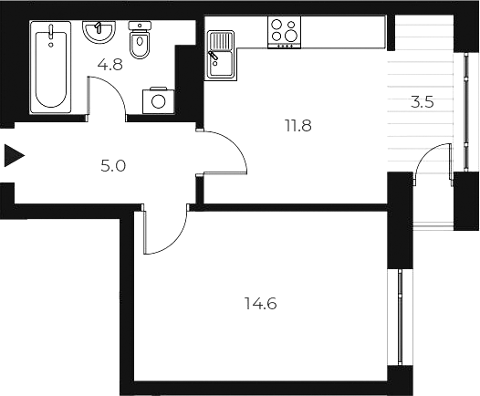 Планировка 1-к.кв 36.20 м² в ЖК «ОСКАР»