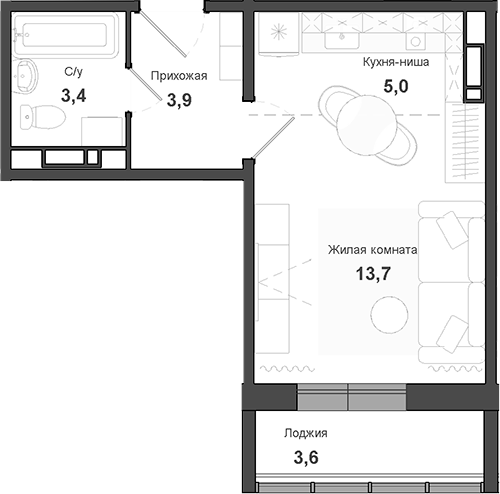 Планировка студии 26.00 м² в ЖК «Чистая Слобода»