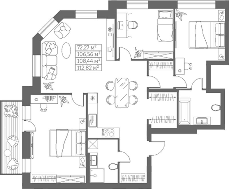 Планировка свободная планировка 106.56 м² в ЖК «Собрание»