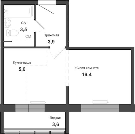 Планировка студии 30.60 м² в ЖК «Чистая Слобода»