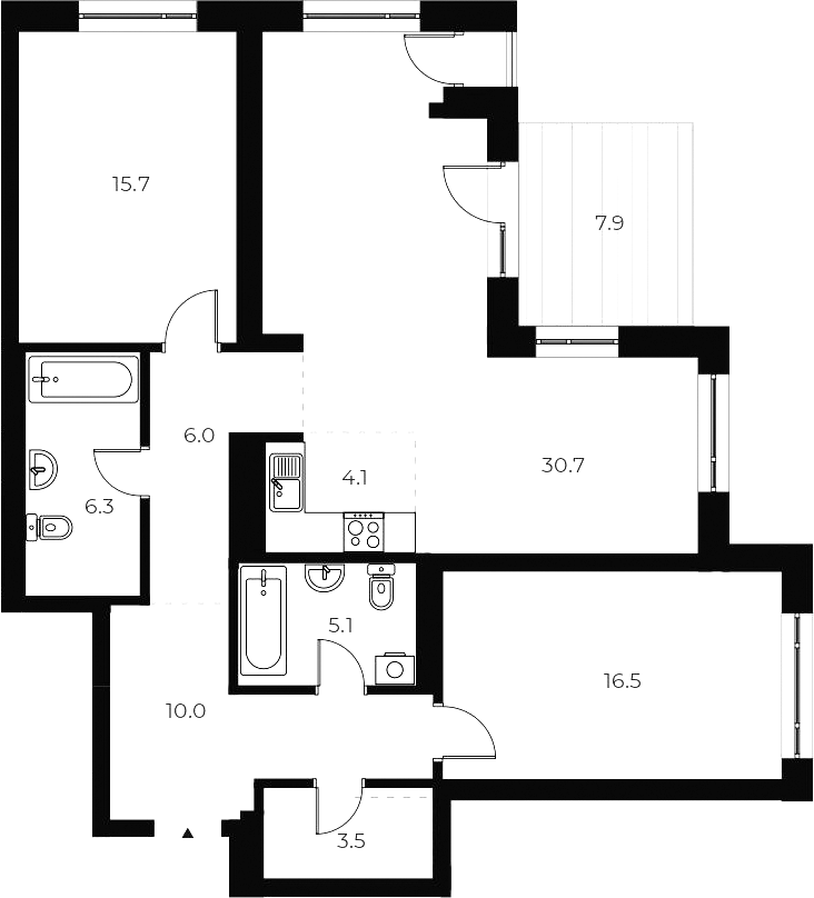 Планировка 3е-к.кв 97.90 м² в ЖК «ОСКАР»