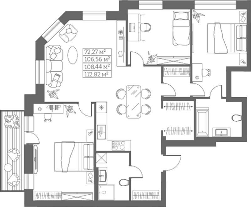 Планировка свободная планировка 106.56 м² в ЖК «Собрание»