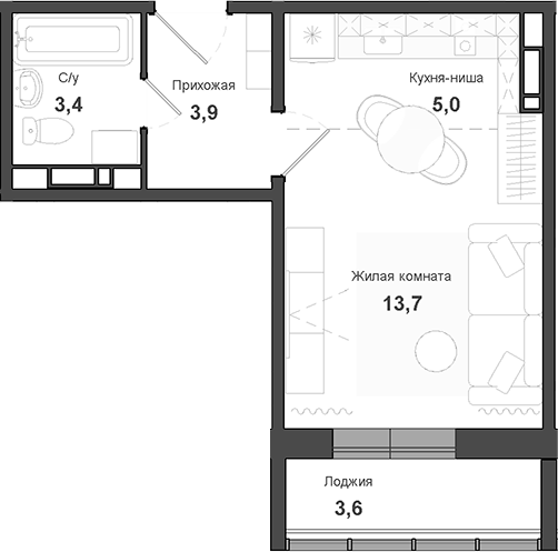 Планировка студии 27.80 м² в ЖК «Чистая Слобода»