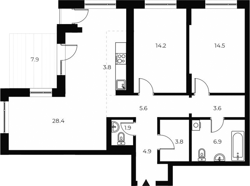 Планировка 3е-к.кв 87.60 м² в ЖК «ОСКАР»