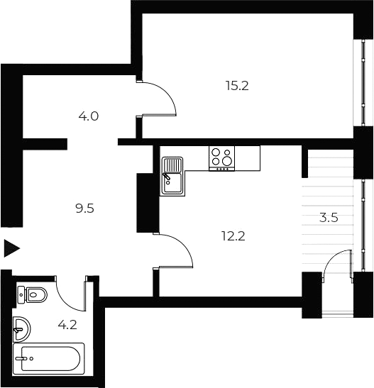 Планировка 1-к.кв 45.10 м² в ЖК «ОСКАР»