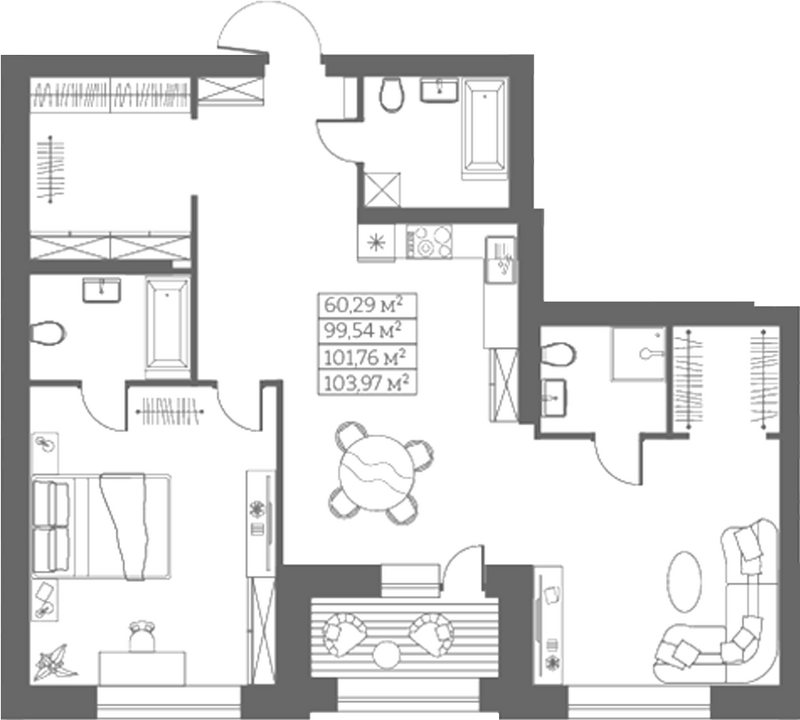Планировка своб. план. 99.54 м² в ЖК «Собрание»