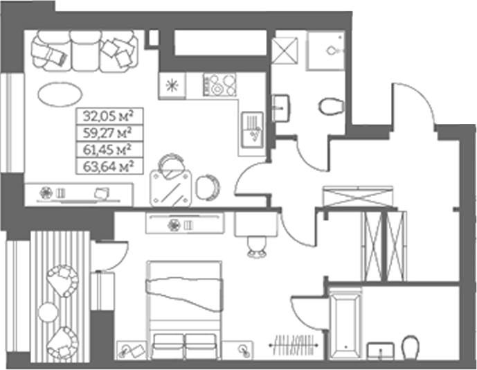 Планировка свободная планировка 59.27 м² в ЖК «Собрание»
