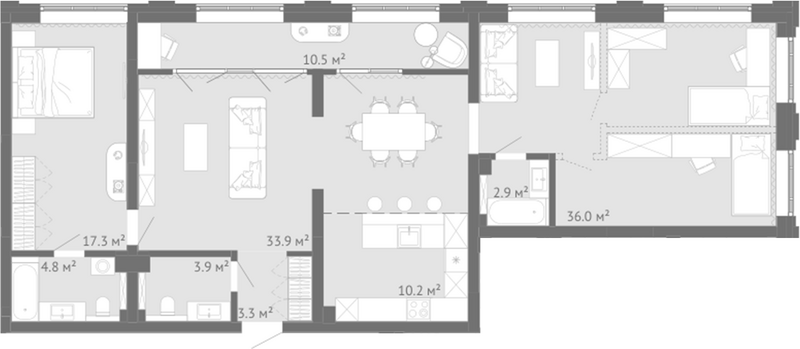 Планировка 3е-к.кв 112.35 м² в ЖК «Энтузиаст. Новокузнецк»