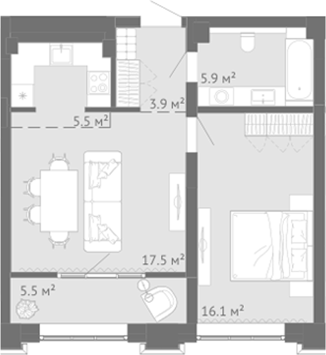 Планировка 2е-к.кв 48.95 м² в ЖК «Энтузиаст. Новокузнецк»