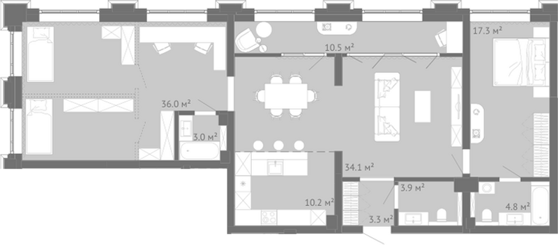 Планировка 3е-к.кв 112.65 м² в ЖК «Энтузиаст. Новокузнецк»