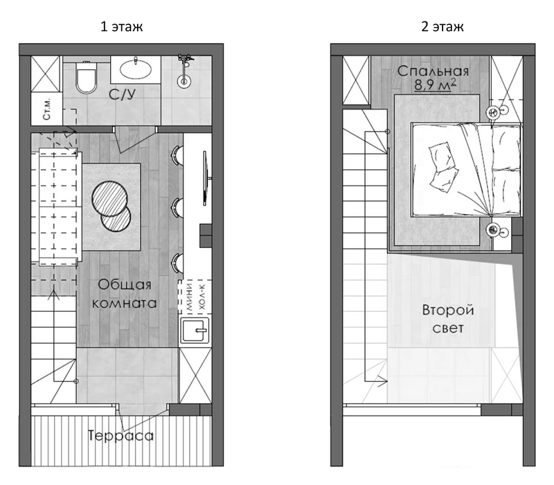 Планировка таунхаусы 35.00 м² в ЖК «Белогорье Резиденция-парк. Нижнекаянча»