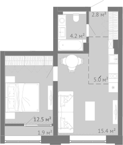 Планировка 2е-к.кв 39.95 м² в ЖК «Энтузиаст. Новокузнецк»
