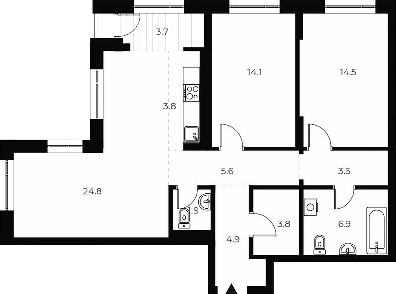 Планировка 3е-к.кв 83.90 м² в ЖК «ОСКАР»