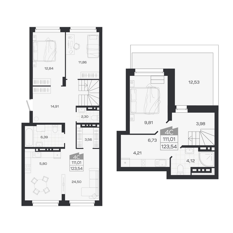 Планировка 4е-к.кв 111.01 м² в ЖК «Ясный Берег»