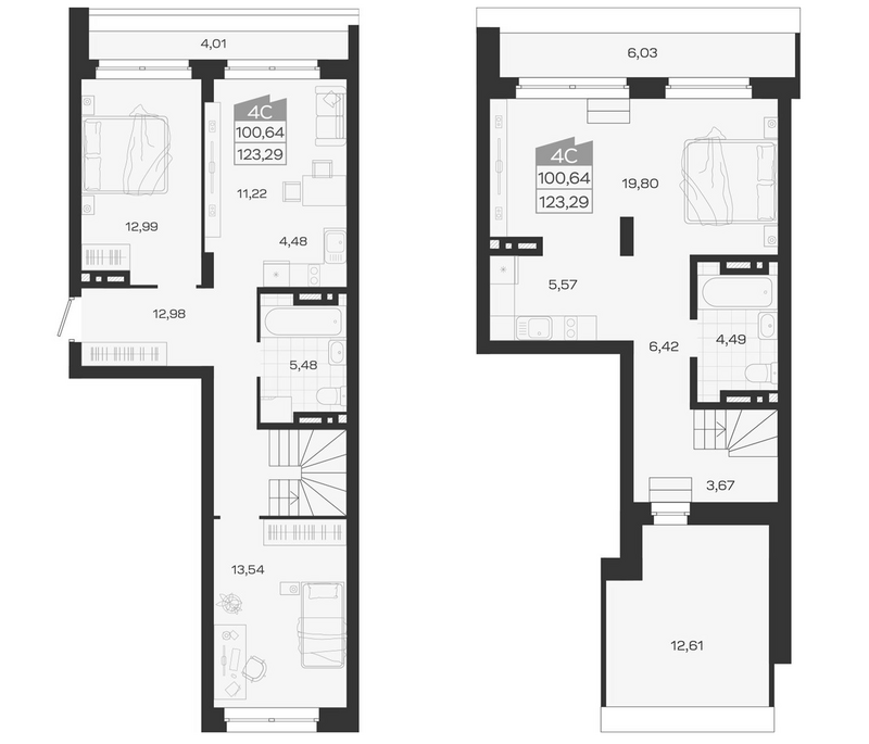 Планировка 4е-к.кв 100.64 м² в ЖК «Ясный Берег»