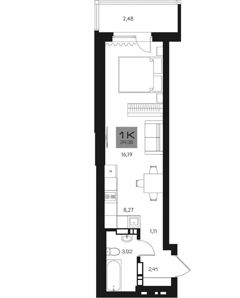 Планировка студии 31.90 м² в ЖК «Параграф. Томск»