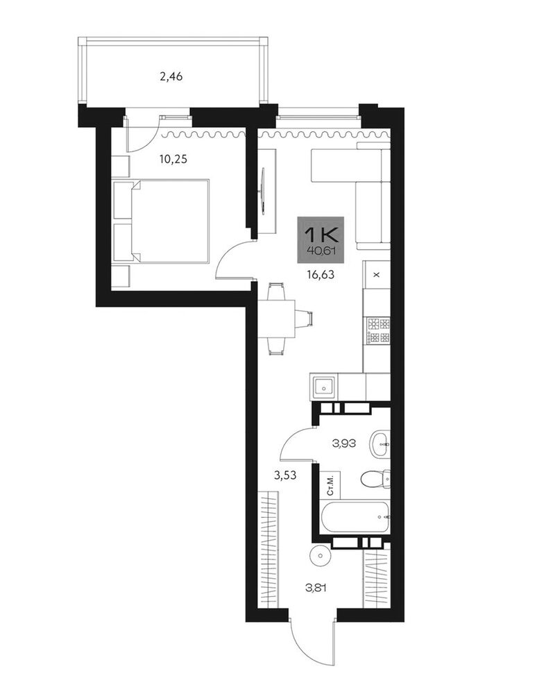 Планировка 2е-к.кв 38.15 м² в ЖК «Параграф. Томск»