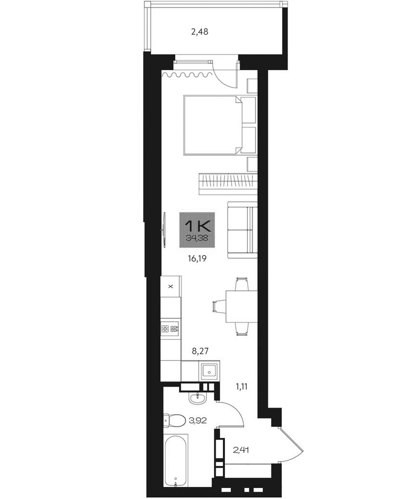 Планировка студии 31.90 м² в ЖК «Параграф. Томск»