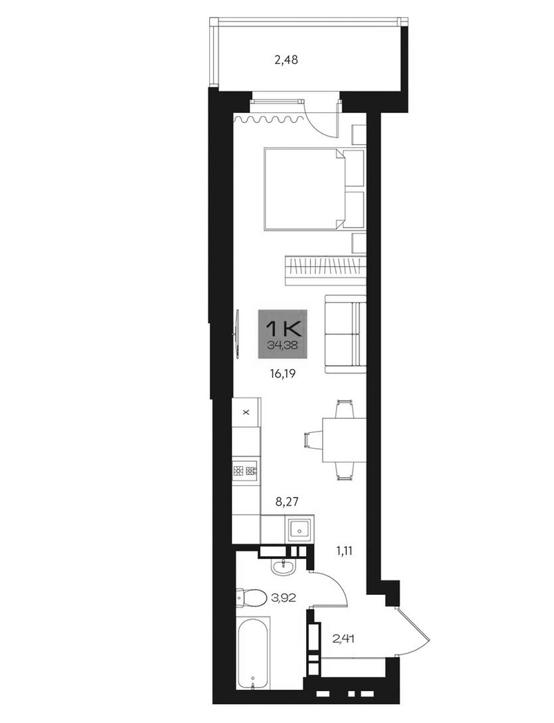 Планировка студии 31.90 м² в ЖК «Параграф. Томск»