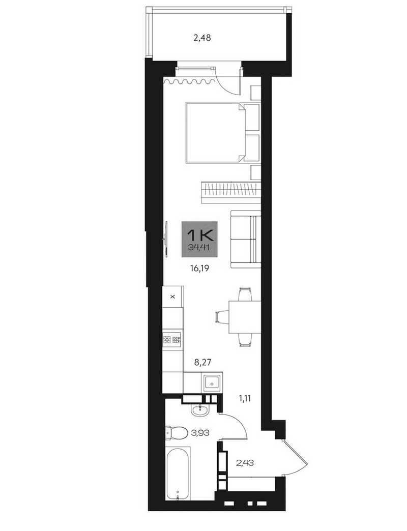 Планировка студия 31.93 м² в ЖК «Параграф. Томск»