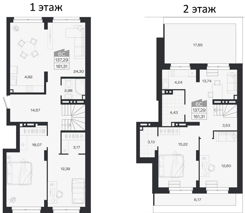Планировка 5е-к.кв 137.29 м² в ЖК «Ясный Берег»