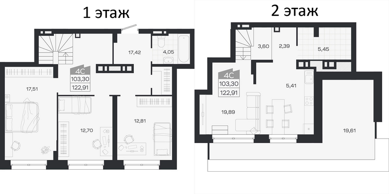 Планировка 4е-к.кв 103.30 м² в ЖК «Ясный Берег»