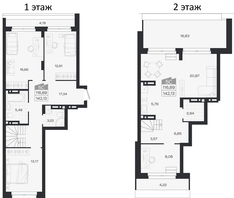 Планировка 5е-к.кв 116.89 м² в ЖК «Ясный Берег»