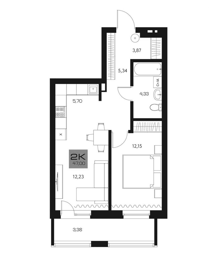 Планировка 2е-к.кв 43.62 м² в ЖК «Параграф. Томск»