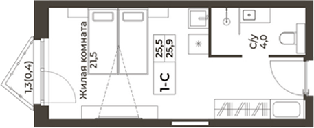 Планировка студии 25.50 м² в ЖК «RIZALTA РЕЗОРТ БЕЛОКУРИХА»