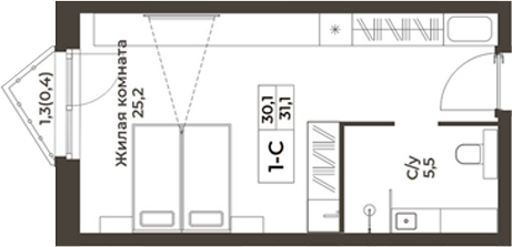 Планировка студия 30.70 м² в ЖК «RIZALTA РЕЗОРТ БЕЛОКУРИХА»