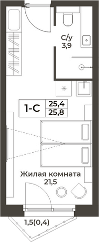 Планировка студии 25.40 м² в ЖК «RIZALTA РЕЗОРТ БЕЛОКУРИХА»