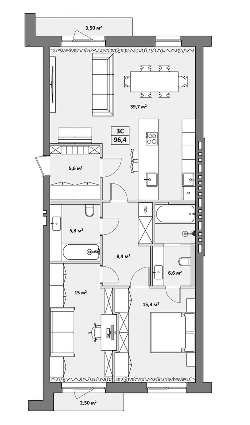Планировка 3е-к.кв 95.80 м² в ЖК «Жуковка»