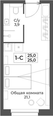 Планировка студии 25.00 м² в ЖК «RIZALTA РЕЗОРТ БЕЛОКУРИХА»