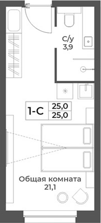 Планировка студии 25.00 м² в ЖК «RIZALTA РЕЗОРТ БЕЛОКУРИХА»