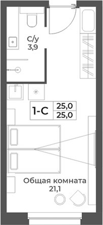 Планировка студии 25.00 м² в ЖК «RIZALTA РЕЗОРТ БЕЛОКУРИХА»