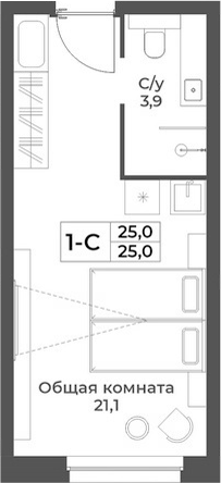Планировка студии 25.00 м² в ЖК «RIZALTA РЕЗОРТ БЕЛОКУРИХА»