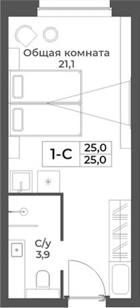 Планировка студии 25.00 м² в ЖК «RIZALTA РЕЗОРТ БЕЛОКУРИХА»