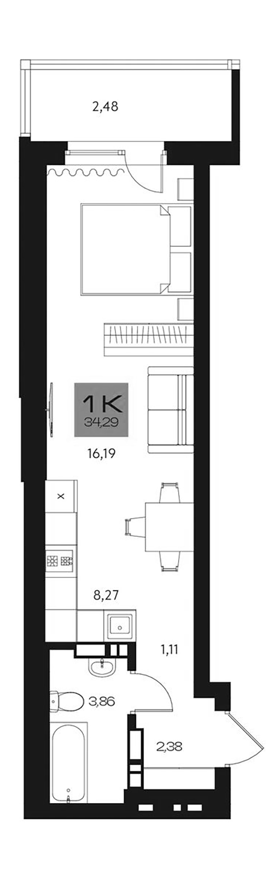 Планировка студии 31.81 м² в ЖК «Параграф. Томск»