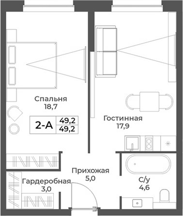 Планировка 2е-к.кв 49.20 м² в ЖК «RIZALTA РЕЗОРТ БЕЛОКУРИХА»