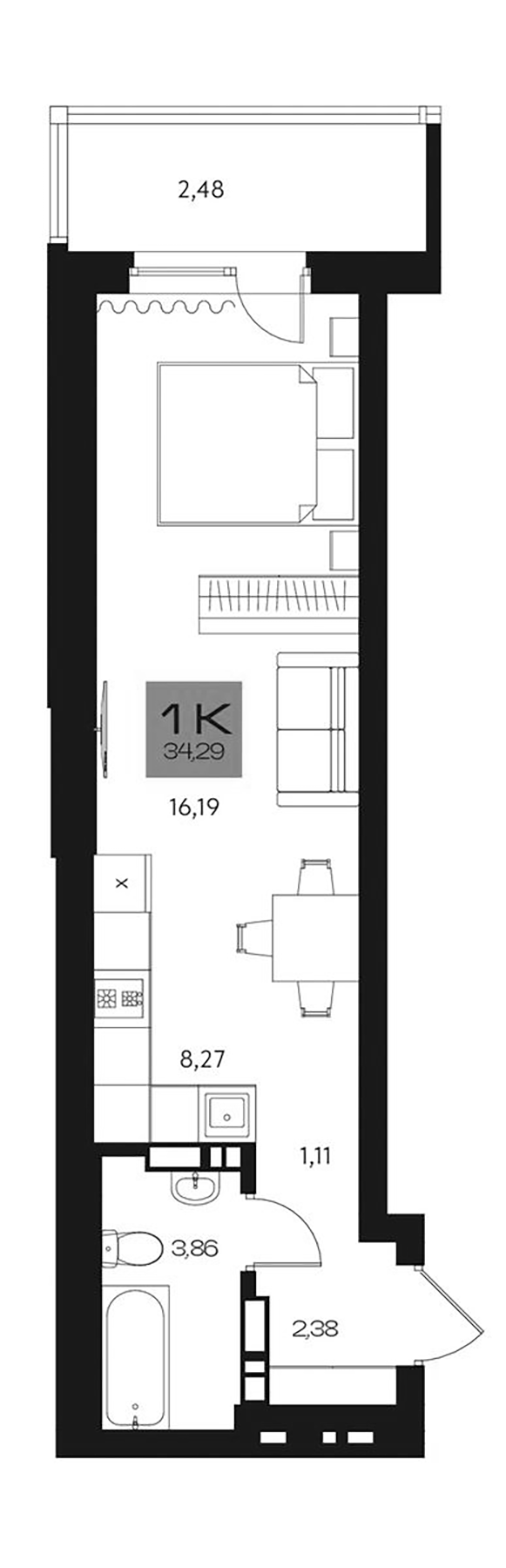 Планировка студии 31.81 м² в ЖК «Параграф. Томск»