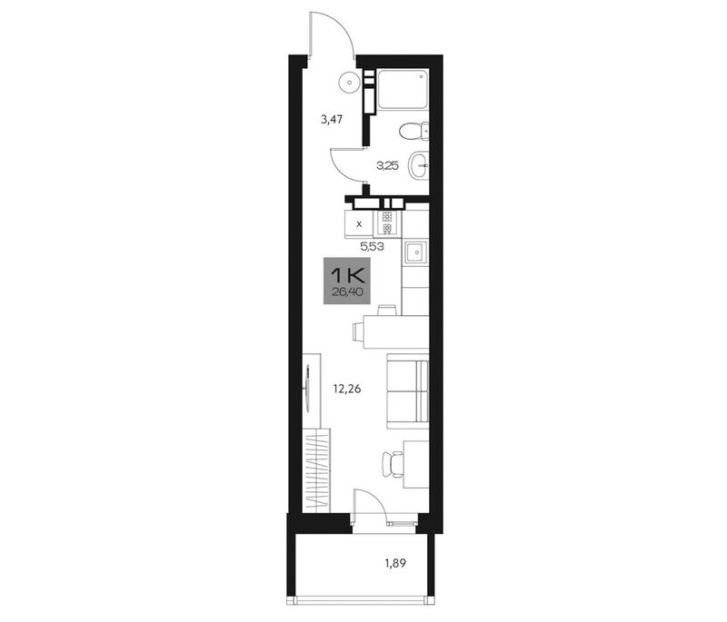 Планировка студии 24.51 м² в ЖК «Параграф. Томск»