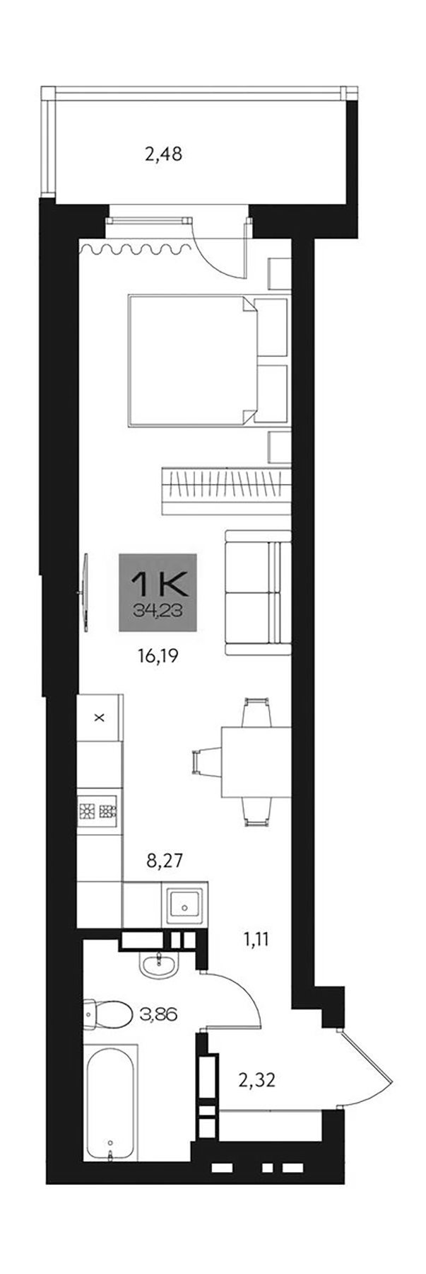 Планировка студии 31.75 м² в ЖК «Параграф. Томск»