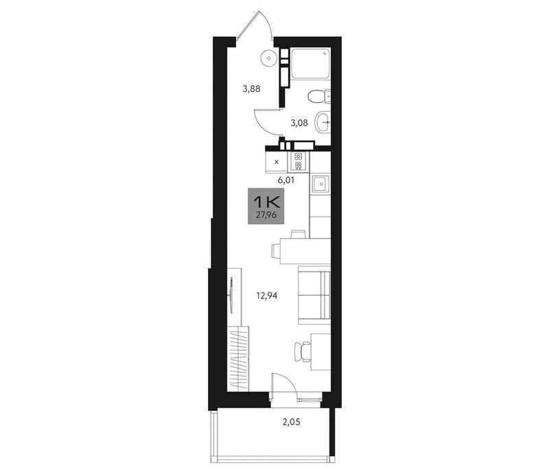 Планировка студии 25.91 м² в ЖК «Параграф. Томск»