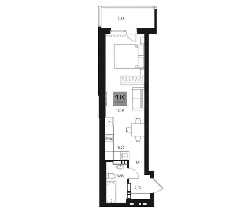 Планировка студии 31.75 м² в ЖК «Параграф. Томск»