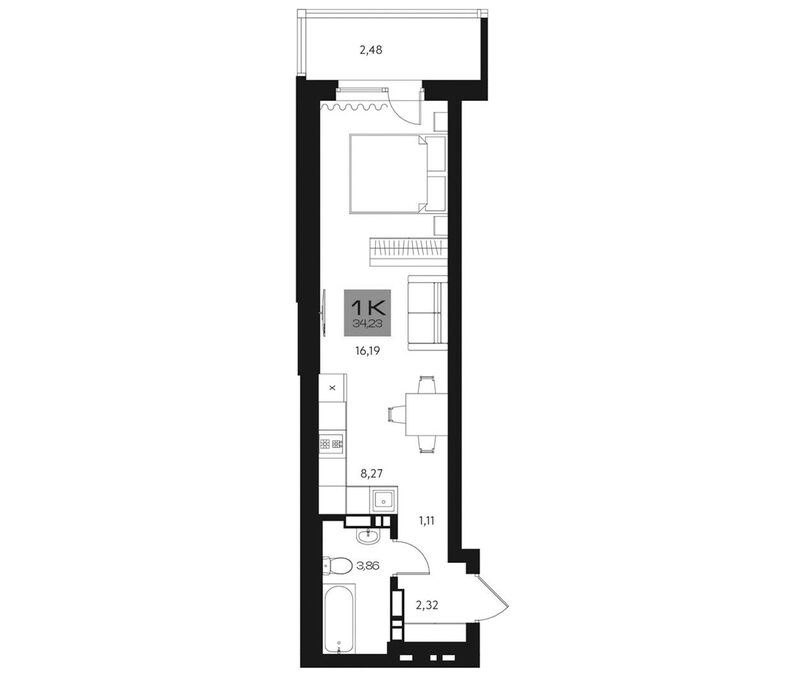 Планировка студии 31.75 м² в ЖК «Параграф. Томск»