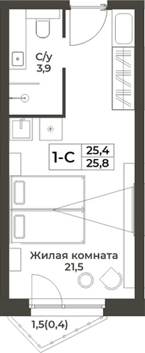 Планировка студии 25.40 м² в ЖК «RIZALTA РЕЗОРТ БЕЛОКУРИХА»