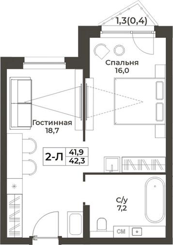 Планировка 2е-к.кв 41.90 м² в ЖК «RIZALTA РЕЗОРТ БЕЛОКУРИХА»