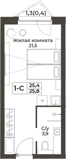 Планировка студии 25.40 м² в ЖК «RIZALTA РЕЗОРТ БЕЛОКУРИХА»